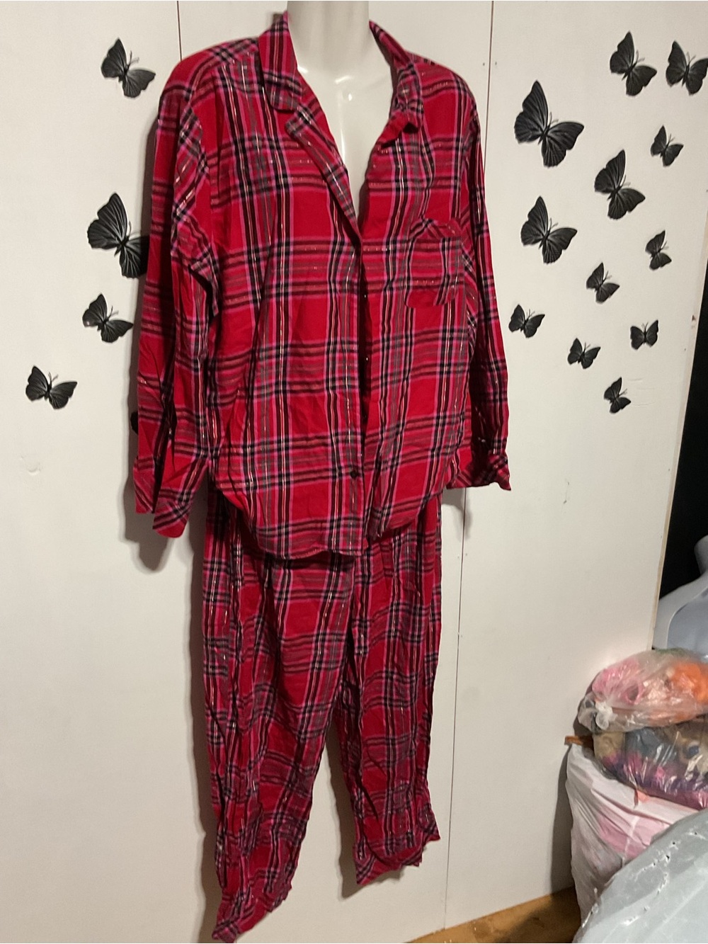 Victoria's Secret Red and Black Plaid Women's Pajama Set
